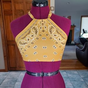 Yellow bandana halter crop top